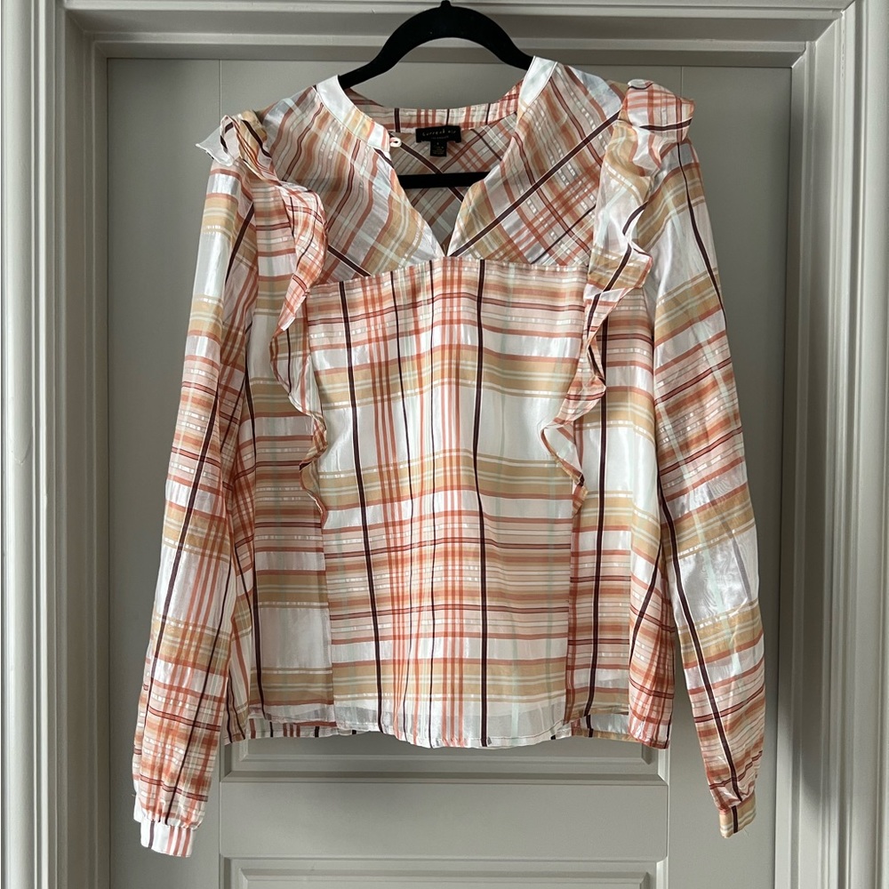 Anthropologie Current Air Polly Ruffled Peasant Plaid Blouse